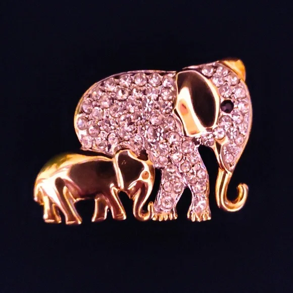 Golden mother & calf brooch whit clear Rhinestones - Picture 1 of 4